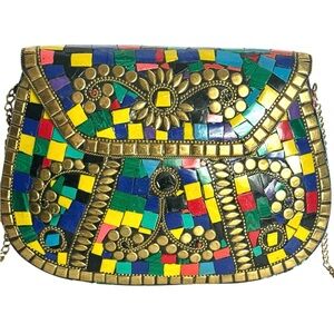 Handcrafted Metal Mosaic Crossbody Purse | Boho Vintage-Inspired Clutch
